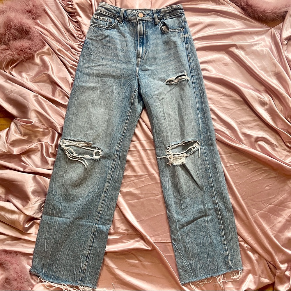 Garage Distressed High Waisted Wide Leg Jeans, Size 05/27, Barely Worn